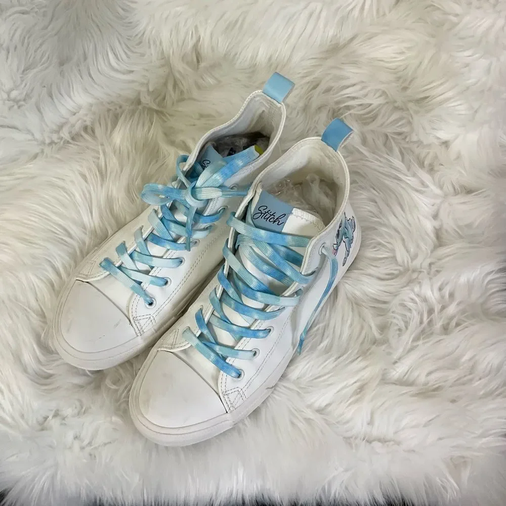 Disney Lilo & Stitch Girls White Blue Lace Up High Top Sneakers Size 6